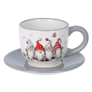 Weihnachtstasse Tasse mit Untertasse KERAMIK Kaffeebecher Weihnachten Grau 200ml