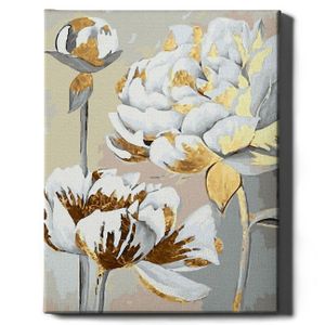 Oh Art! – Malen nach Zahlen Set – 40x50cm, mit Holzrahmen und Pinseln "Blumen in Vergoldung" DIY – Goldfarben