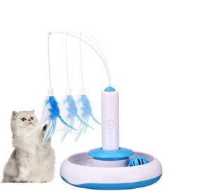 Interaktives Katzenspielzeug, 360 °drehbar Spielzeug Katze Intelligenzspielzeug Spiels Federspielzeug Elektrisches Mute mit Federn und Glockenball