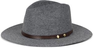 styleBREAKER Damen Fedora Hut in Filz Optik mit schmalem Hutband aus Kunstleder, Einfarbig, Kopfteil mit Falte 04025031, Farbe:Grau