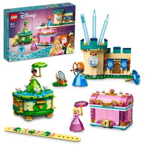 LEGO 43203 Disney Auroras, Meridas und Tianas Zauberwerke, Set mit 2 Schmuckkästchen, Stiftehalter und DOTS Armband, Diamantkleid-Kollektion