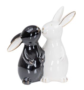 Deko Hase Paar H10cm Schwarz Weiß Gold Figur Ostern Deko Aufsteller Tischdeko