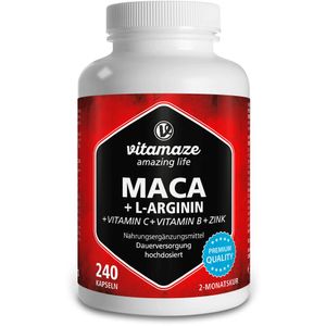 Maca 4000 hochdosiert + L-Arginin + Vitamine + Zink, 240 Kapseln