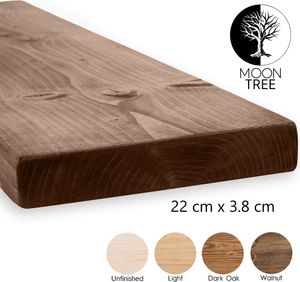 MoonTree Skandinavisches Rustikales Wandregal Holzdekor "Berg", FL22x3.8, dunkle Eichenoptik, 190cm, Regalboden, Regale, Walnut