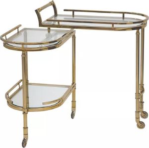 Casa Padrino Servierwagen Gold 75 x 40 x H. 75 cm - Ovaler Metall Trolley mit Glasplatten - Hotel Restaurant Gastronomie Trolley - Hotel & Restaurant Accessoires