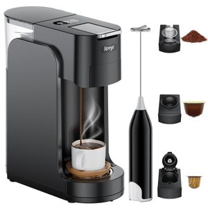 Kapselkaffeemaschine, 3 in 1 Multi-Kapsel-Kaffeemaschine, schwarz+ Milchaufschäumer