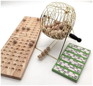 Großes Bingo Spiel, Set 1-90, Komplett mit Metall - Trommel, Bingo Spiel 90 Kugeln, ca. 26 cm und Ticket Block