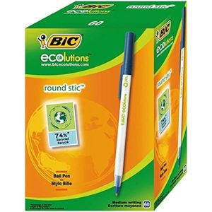 BIC Kugelschreiber ECOlutions Round Stic, in Blau, Strichstärke 0,4 mm, 60er Pack, Ideal für das Büro, das Home Office oder die Schule