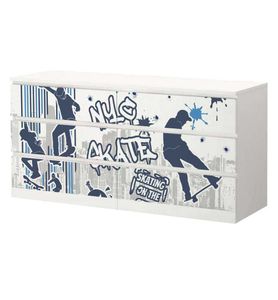 MyMaxxi  Klebefolie Möbel passend für IKEA Malm Kommode 6 Schubladen  Motiv  Skate Skateboard   Möbelfolie selbstklebend  Dekofolie Tattoo Aufkleber Folie für Wohnzimmer und Kinderzimmer