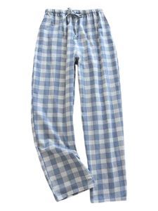 Damen Schlafhosen Elastische Taille Lounge Kariert Hose PJ Bottoms Lässige Lange-Hose Farbe:Blue Dual -Line,Größe S