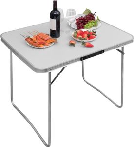 WOLTU Kempingový stôl Skladací stôl 80 x 60,5 x 70 cm Skladací záhradný stôl z hliníka a MDF na piknik na pláži vonku sivý
