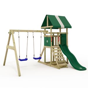 WICKEY Spielturm Klettergerüst DinkyHouse mit Schaukel & Rutsche, Kletterturm mit Sandkasten, Leiter & Spiel-Zubehör – grün