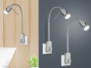 2er SET LED Steckerspot Silber Nachttischleuchten mit Stecker & Flexarm für Wand