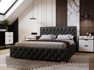GRAINGOLD Glamour Chesterfield postel 200x200 cm Velutto - Sametová postel s roštem a postelovým boxem - černá (Magic velvet 2219)