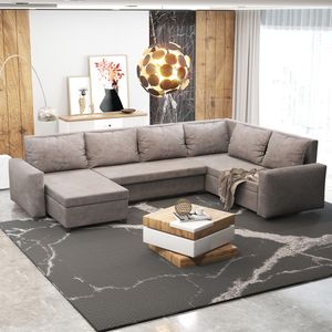 Selsey Wohnlandschaft FOXGLOVE - Schlafsofa in U-Form Cappuccino, mit Ottomane und Bettkasten, 285 cm breit