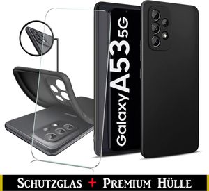Für Samsung Galaxy A53 5G Silikon Schwarz Schutz Hülle + HD Panzerglas Schutzglas