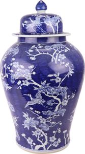 Fine Asianliving Chinesisches Deckelvase Porzellan Blaue Blüten handbemalt D34xH60cm Dekorative Vase Blumenvase Orientalische Keramik Vase Dekoration Vase Moderne Tischdekoration Vase