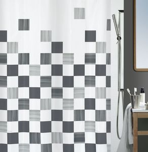 Spirella Anti-Schimmel Duschvorhang - Anti-Bakteriell, waschbar, wasserdicht, Polyester, „Part“ 180x200cm Schwarz Weiß