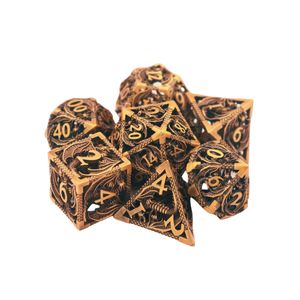 Hilvard - Metall Würfelset, Gold Dragon, D&D Würfelset, DnD Polydice Set, 7-Teilig, polyedrisches Würfel-Set, Inklusive Metallkoffer und Samtbeutel