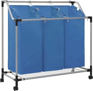 The Living Store Wäschesortierer mit 3 Taschen Blau Stahl
