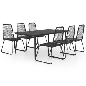 HM Sitzgruppe 7-teilige, Garten-Essgruppe(Tisch+Stühle), Gartenmöbel Set Lounge Garten PVC Rattan Schwarz
