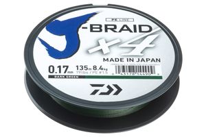 DAIWA J-BRAID X4, 135m, 0,17mm, 8,4kg / 18,52lbs, zelená, pletená šnúra, 12741-017