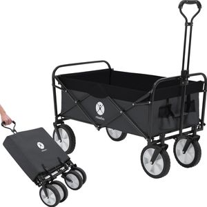Miweba Faltbarer Bollerwagen MB-35 - Stahlrahmen - Teleskop-Lenkstange - Faltbar - Tragetasche - 360° Räder - Bis 120 Kg (Dunkelgrau/Schwarz)