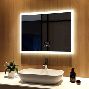 Meykoers LED Badspiegel 80x60cm Beleuchtung Badezimmerspiegel Wandspiegel mit Bluetooth 4.1 Lautsprecher, Touch-Schalter mit 3 Lichtfarbe 3000-6500K, Beschlagfrei, Dimmbar