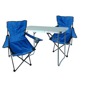 3-teiliges Campingmöbel Set XL Tisch Campingstühle/Anglerstühle Blau