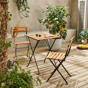 Bistro-Gartentisch aus Holz und Metall, 55 x 54 cm, Klapptisch und Stühle