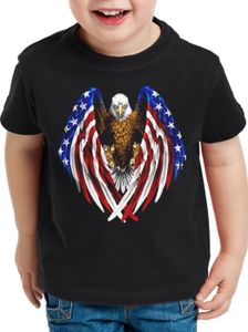 style3 USA Adler T-Shirt für Kinder US Amerika Stars Stripes Weisskopfadler, Farbe:Schwarz, Größe:128