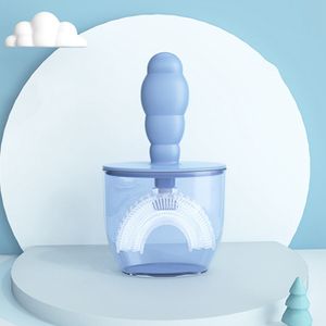 360 Grad U-förmige Zahnbürste für Kinder Silikon Zahnbürste Kinderzahnbürste Handzahnbürste mit Abdeckung,blau,Klein