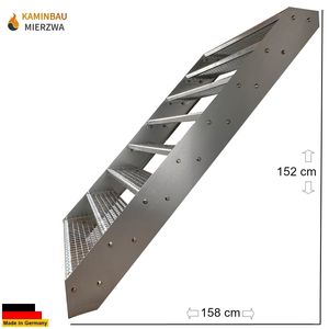 Gitterrost Stahl Wangentreppe 8 Stufen Verzinkt - (L x B x H) 158cm x 80cm x 152cm