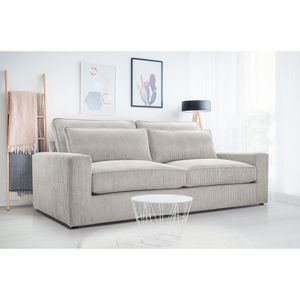 Sofa Como 221 cm Polstersofa aus Velours im modernes Stil Wellenfedern Wohnzimmer Couch, Stoff: lincoln 83 - beige