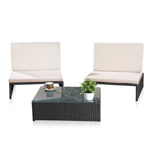 Mucola Sitzgruppe Polyrattan Lounge Gartengarnitur 2 Sessel und Tisch Gartenlounge Gartenmöbel Gartenset Essgruppe - Schwarz