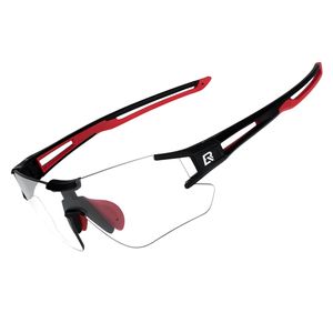 ROCKBROS Fahrradbrille Rahmenlose Sport Brille Photochromic Sonnenbrille UV400 Schwarz rot