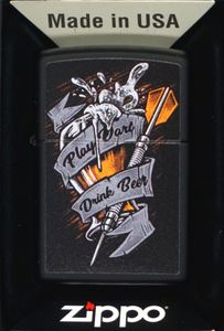 Zippo zapalovač Black Matte Darts & Beer – Stylový doplněk pro milovníky šipek a piva