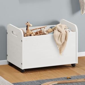 Spielzeugkiste BENJAMIN aus Kiefer Massivholz weiß - Kinderzimmer Aufbewahrung, Spielzeugbox, Holzkiste mit Rollen, Aufbewahrungstruhe