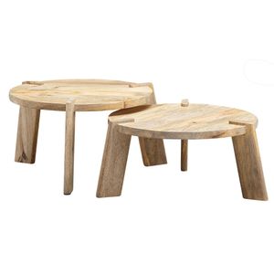 WOHNLING Design Couchtisch 2er Set Mango Massivholz Wohnzimmertisch Hell, Satztisch Holztisch Rund Beistelltisch, Tischset 2-teilig Kaffeetisch Holz