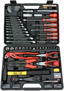 FAMEX 144-FX-48 Werkzeugkoffer gefüllt mit Werkzeug Set - Werkzeugkasten befüllt - Werkzeug-Set