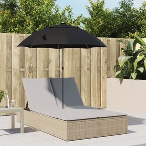 Doppel-Sonnenliege mit Kissen & Sonnenschirm Beige Poly Rattan - Gartenliegen 368084