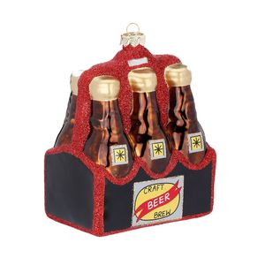 Christbaumschmuck Glas Sixpack Bierflaschen 12.5cm braun / rot