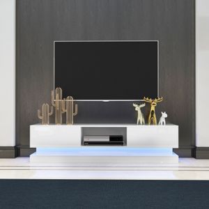 YOLEO TV-Lowboard, Fernsehschrank in Hochglanz, Fernsehtisch TV-Schrank mit LED-Beleuchtung, Stehendes TV-Regal Weiß,130x35x40cm