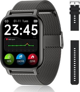 JUNG POPGlory Smartwatch Damen & Herren Fitnessuhr, mit Bluetooth Smartwatch (4,69 cm/1,85 Zoll) mit Telefon Funktion, 100+ Trainingsmodi
