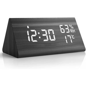 Wecker Digital LED Digital Wecker aus Holz Digitalwecker mit  Datum Temperatur und Luftfeuchtigkeit für Schlafzimmer Büro