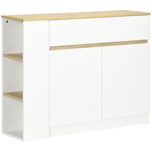 HOMCOM Sideboard, Küchenschrank mit Schublade, 3-Stufigem Regal, Aufbewahrungsschrank mit Kippschutz, Wohnzimmerschrank für Küche, Weiß, 110 x 29,5 x 82 cm