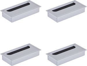 HOOZ 4x Kabeldurchführung Schreibtisch, 160mm Aluminium Kabeldurchlass mit Bürstendichtung, Kabeldurchführung Tisch für Tisch Büro Arbeitsplatten, Kabelkanal für Möbel und Schreibtisch (Rechteckig)