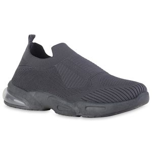 VAN HILL Herren Slip Ons Sportschuhe Sportliche Strick Profil-Sohle Schuhe 840170, Farbe: Dunkelgrau, Größe: 42