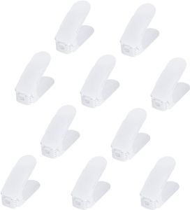 LARS360 40 Stück Einstellbare Schuhregale rutschfest Schuhhalter 3 Höhenverstellbar PP Doppelschicht Schuhstapler Set Platzsparend Schuhaufbewahrung(Weiß)