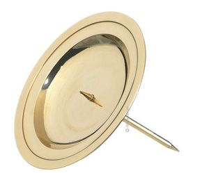 4 Kerzenstecker Gold poliert mit Rand 8 cm mit abschraubbarem Dorn (Kerzendurchmesser bis 7 cm)